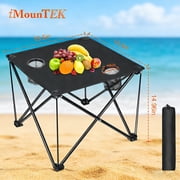 Imountek Folding Camping Table, Lightweight Mini Portable Picnic Table with 2 Cup Holders & Carry Bag for Beach Fishing and Outdoor Activities, Black