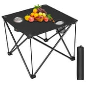 iMountek Mini Camping Table, Portable Picnic Desk with Cup Holder Carrying Bag, Black