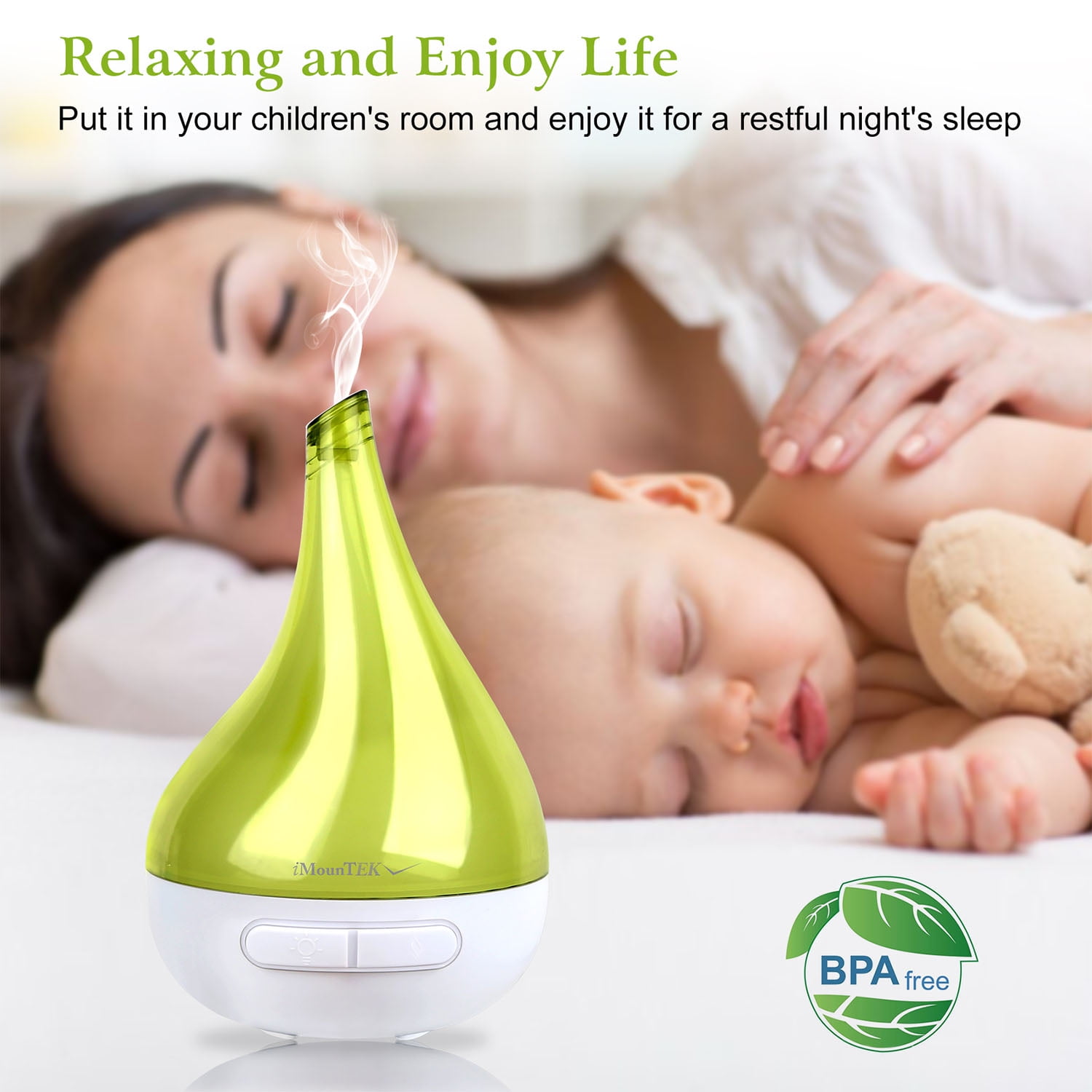 TeqHome Oil Diffuser Drop-shaped Mist Humidifier with LED Light for Home Office Yoga Spa