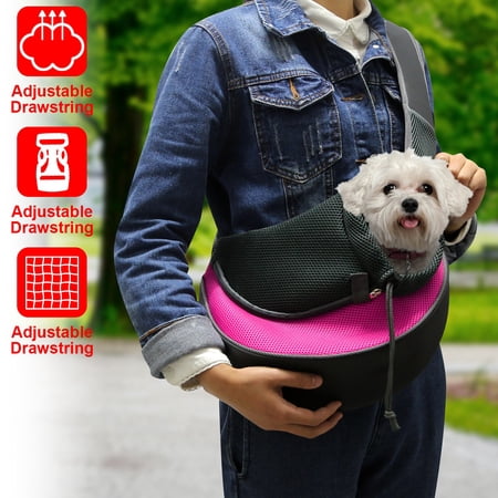 Moclever Pet Dog Sling Carrier Dog Sling with Net Bag for Carrier Dogs Cats Hands Free Pet Bag Dog Sling Backpack, Pink, 13.78x10.24x1.57in