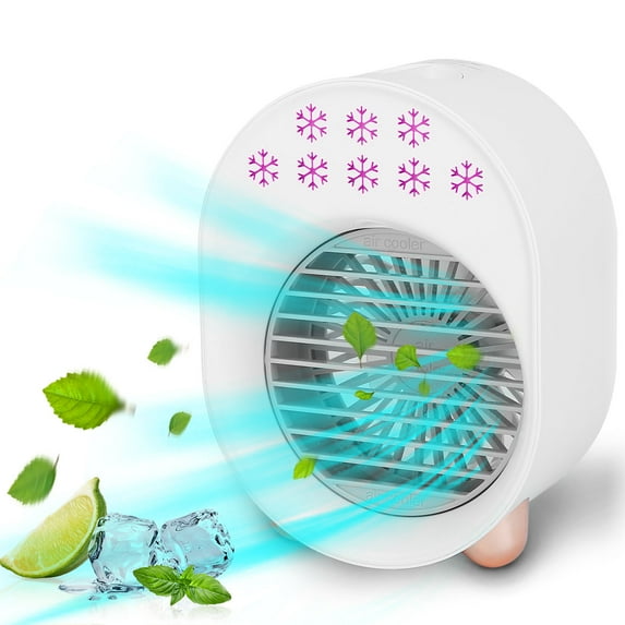 iMountek Portable Air Conditioner Fan 4 In 1 Mini Desktop Air Conditioner Fan Water Mist Cooling Fan with Colorful Atmosphere Light USB Rechargeable Humidifier Fan