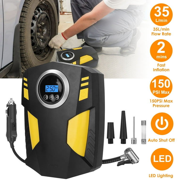 AstroAI Tire Inflator, Portable Air Compressor Pump 12V DC Electric Digital Gauge 100PSI with Larger Air Flow 35L/Min, LED Light, Extra Nozzle Adaptors, for Car, Bicycle, Ball - Black AstroAI Tire Inflator, Portable Air Compressor Pump 12V DC Electric Digital Gauge 100PSI with Larger Air Flow 35L/Min, LED Light, Extra Nozzle Adaptors, for Car, Bicycle, Ball - Black