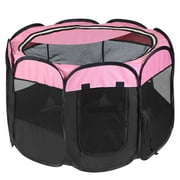 iMountek Portable Foldable Pet Crate, Puppy Essentials indoor Exercise Pen Kennel Pink L