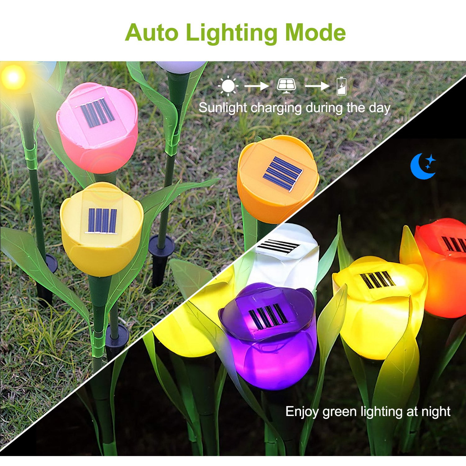 Solar LED Multicolor Tulip Pathway Lights Set of 6