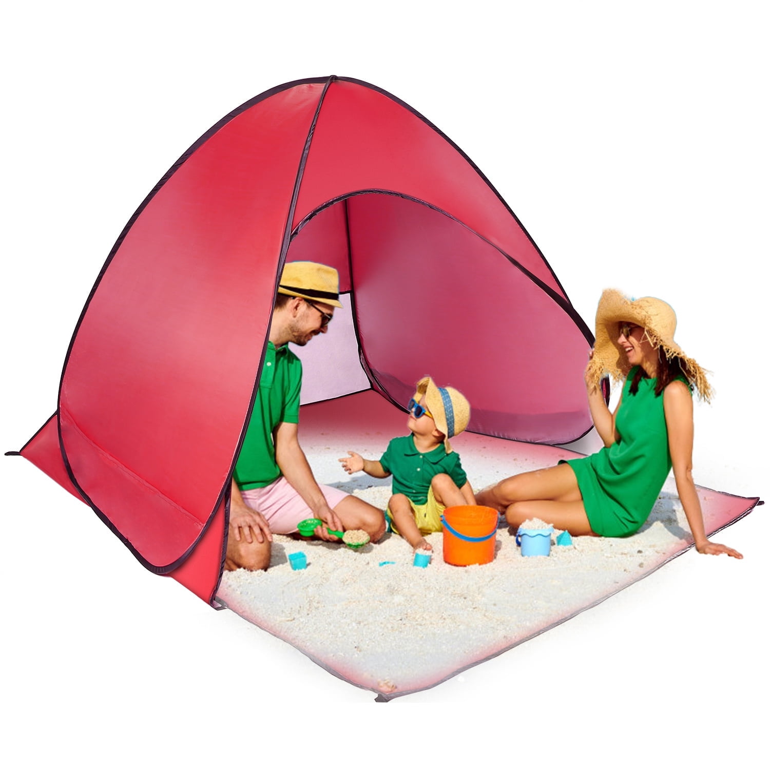 Imountek Pop up Beach Tent, Instant Camping Tent for 2-3 People, UV Protection, Waterproof, Portable with Storage Bag, Red