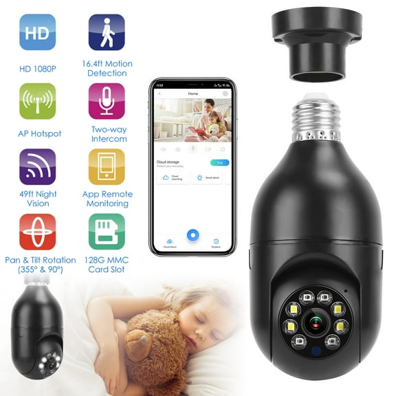 TeqHome WiFi Camera 1080P HD Outdoor Night Vision APP Control Waterproof Security Dome Camera Digital Zoom Audio Surveillance Camera Black