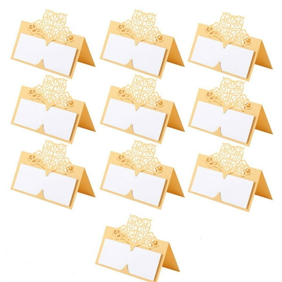 iMucci 10-Pack Gold Laser-Cut Hollow Place Cards – Elegant Wedding Table Name Cards, Seating Tags, and Sign-In Cards with Delicate Cutout Design