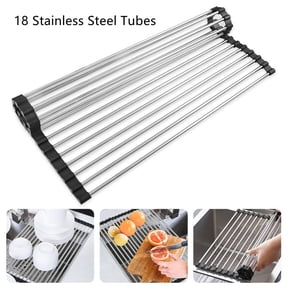 iMucci 19.7" x 14" Roll up Dish Drying Rack over the Sink Kitchen Foldable Sink Dry Rack Portable Dish Drainer Rack Stainless Steel