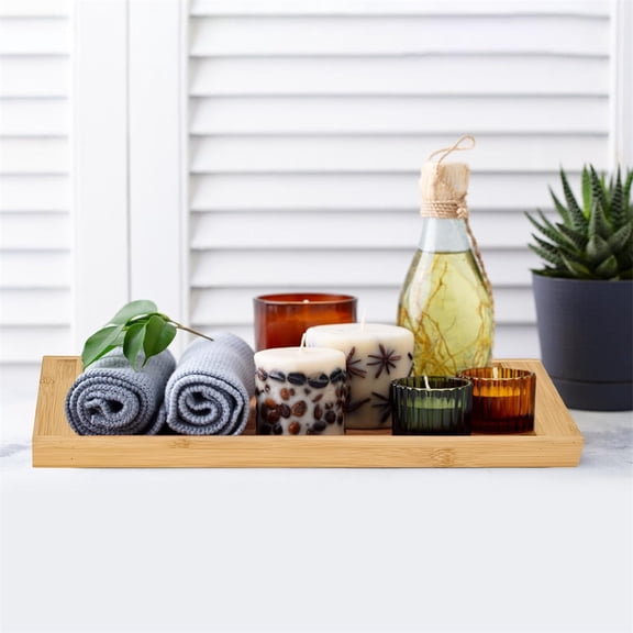 iMucci 1Pc Bamboo Storage Tray for Bathroom or Countertop, Organizer for Towels Tissues Cosmetics and Tea Sets, Multi Use Decorative Tray for Home or Hotel