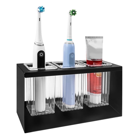 iMucci 1Pc Multi-Purpose Carbon Steel Drain Rack for Kitchen and Bathroom Organize kitchen tools, Makeup Brushes, and Toothpaste with 3 Integrated Cup Holders and Efficient Drainage in Black Finish
