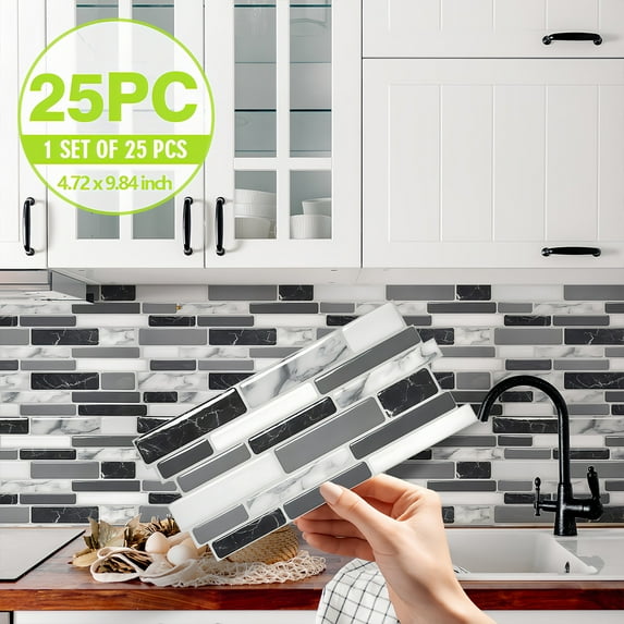iMucci 25 Pcs-Set Kitchen Oil Proof Stickers 3D Crystal Splicing Crystal Wallpaper Self Adhesive Waterproof Decorative Decals for Backsplash Cabinet Tile Wall Appliances Decor 12x25cm Set
