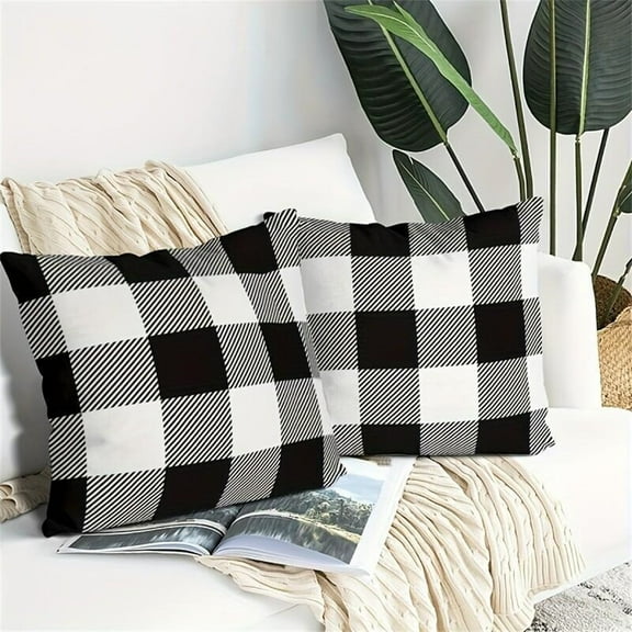 iMucci 2PCS Black and White Checkered Pillow Covers 45x45cm Square Decorative Printed Pillowcases for Sofa Bed Couch Home Decor