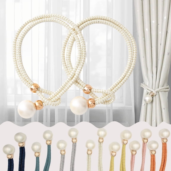 iMucci 4 Pack Curtain Tiebacks with Pearl Decoration, Convenient Drape Tie Backs Holdbacks Rope Holders for Lace, Sheer or Heavy-Duty Curtains, Beige