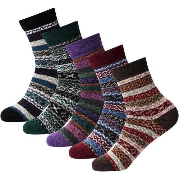 iMucci 5 Pairs Women Wool Socks - Winter Warm Thick Soft Wool Socks Christmas Gifts Socks Cozy Crew Socks for Women