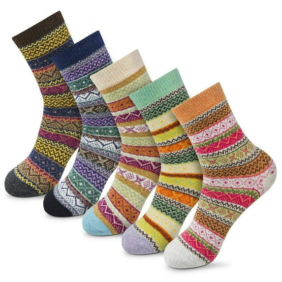 iMucci 5 Pairs Women Wool Socks - Winter Warm Thick Soft Wool Socks Christmas Gifts Socks Cozy Crew Socks for Women