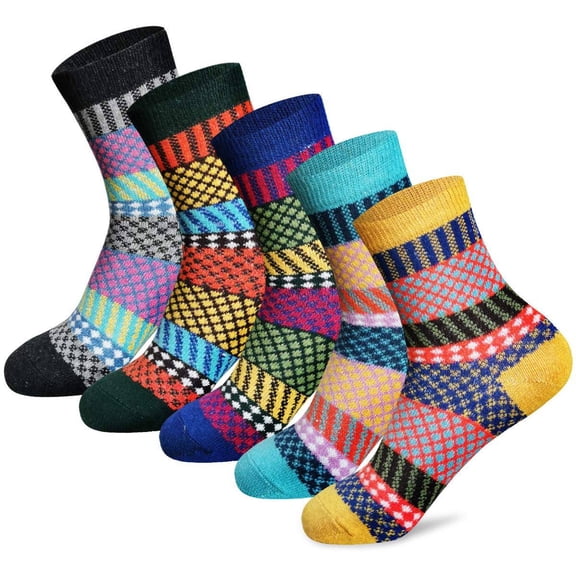 iMucci 5 Pairs Women Wool Socks - Winter Warm Thick Soft Wool Socks Christmas Gifts Socks Cozy Crew Socks for Women