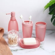 iMucci 5 Piece Bathroom Accessories Set Pink Lotion Bottle Mouthwash Cup Toothbrush Holder Soap Box Cotton Swab Box