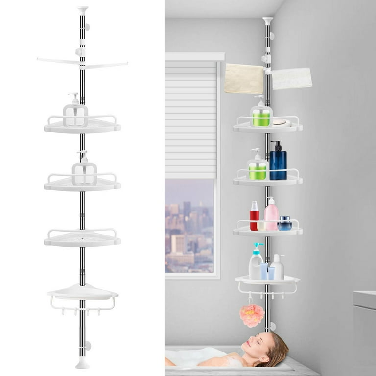 4 Layer Bathroom Corner Shelf Shower Caddy Tension Pole Caddy Organizer  White