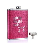 iMucci 8oz Hip Flask - Rose Pink Girls Night Out Party Glitter and Glitz Stainless Steel Pocket Flask for Liquor with Funnel for Women, 5.3in Height