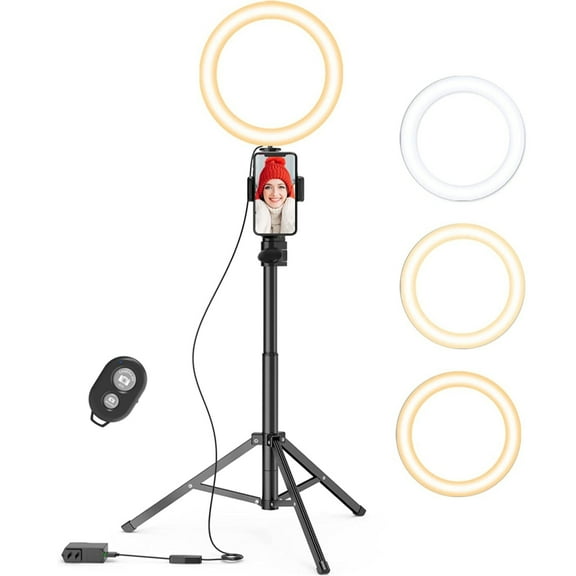iMucci 9" LED Ring Light with Stand and Phone Holder, 50" Extendable Tripod with Remote, Selfie Halo Light for Live Streaming/Makeup/Vlogging/Photography, Compatible with Phones and Cameras