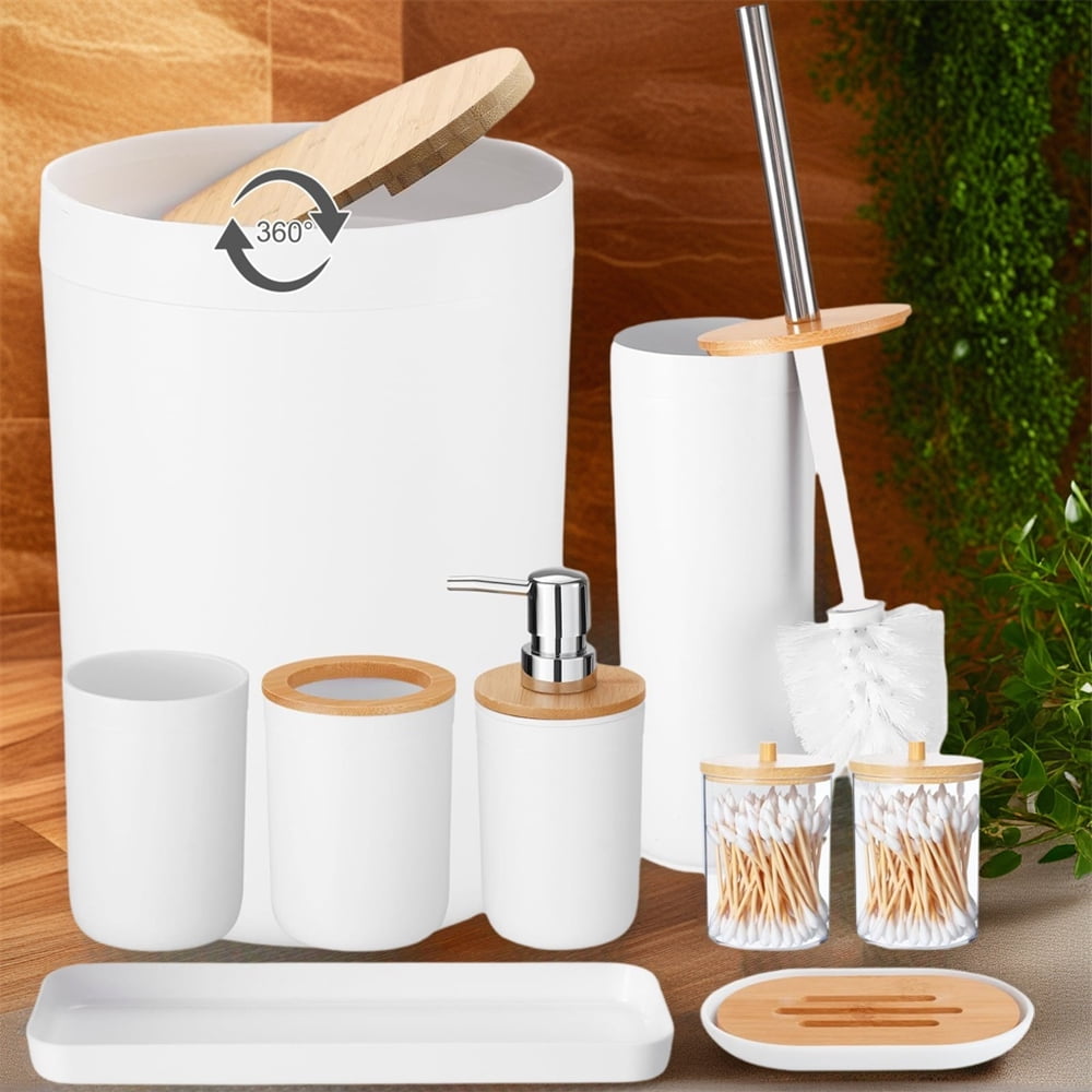 iMucci 9-Piece White Plastic Bathroom Set - Lotion Dispenser ...