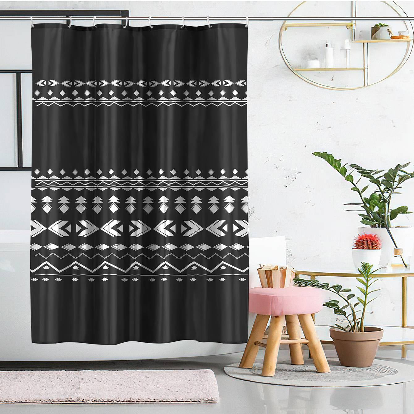 iMucci Boho Style Shower Curtain Fabric Geometric Tribal Bathroom Curtain Set with Hooks Modern ...