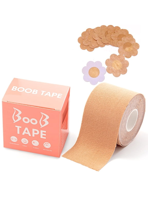 Boob Tape, Nipple Covers Waterproof Athletic Body Tape Push Up Lifting Tape Sticky Bob Tape for Large Breast , Incl. 1 Roll Breast Lift Tape, 10pcs Nipple Stickers for Women
