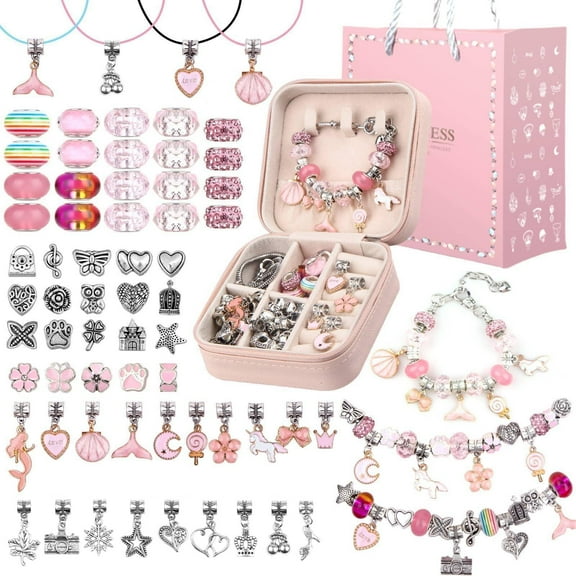iMucci Charm Bracelet Making Kit - Girls DIY Beaded Jewelry Making Kit, Unicorn Mermaid Series Charms Gifts Set for Girls Crafts, with a Portable Bracelet Organizer Box