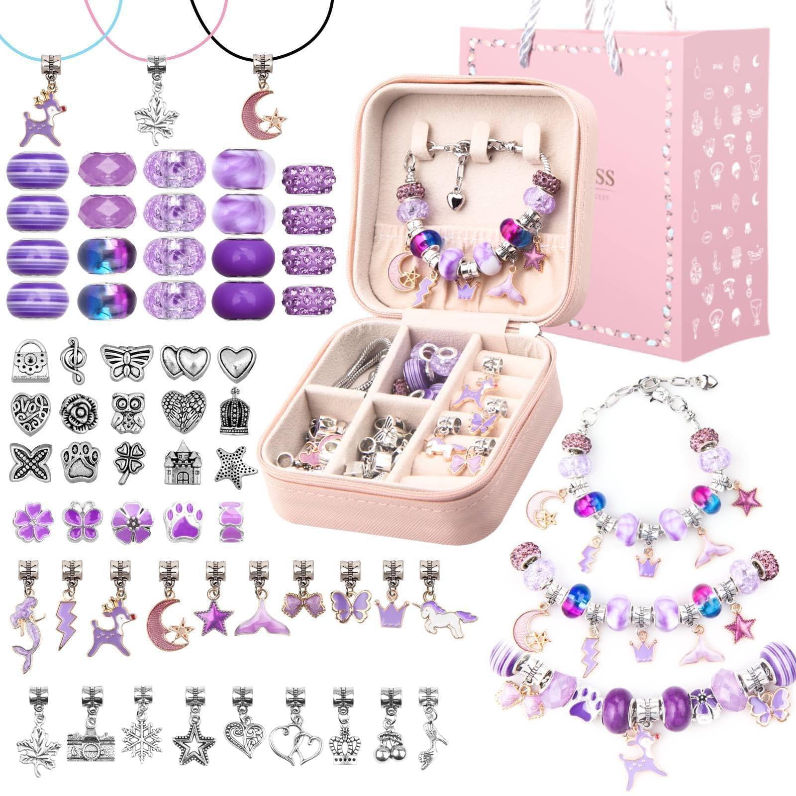 iMucci Charm Bracelet Making Kit - Girls DIY Beaded Jewelry Making Kit, Unicorn Mermaid Series Charms Gifts Set for Girls Crafts, with a Portable Bracelet Organizer Box