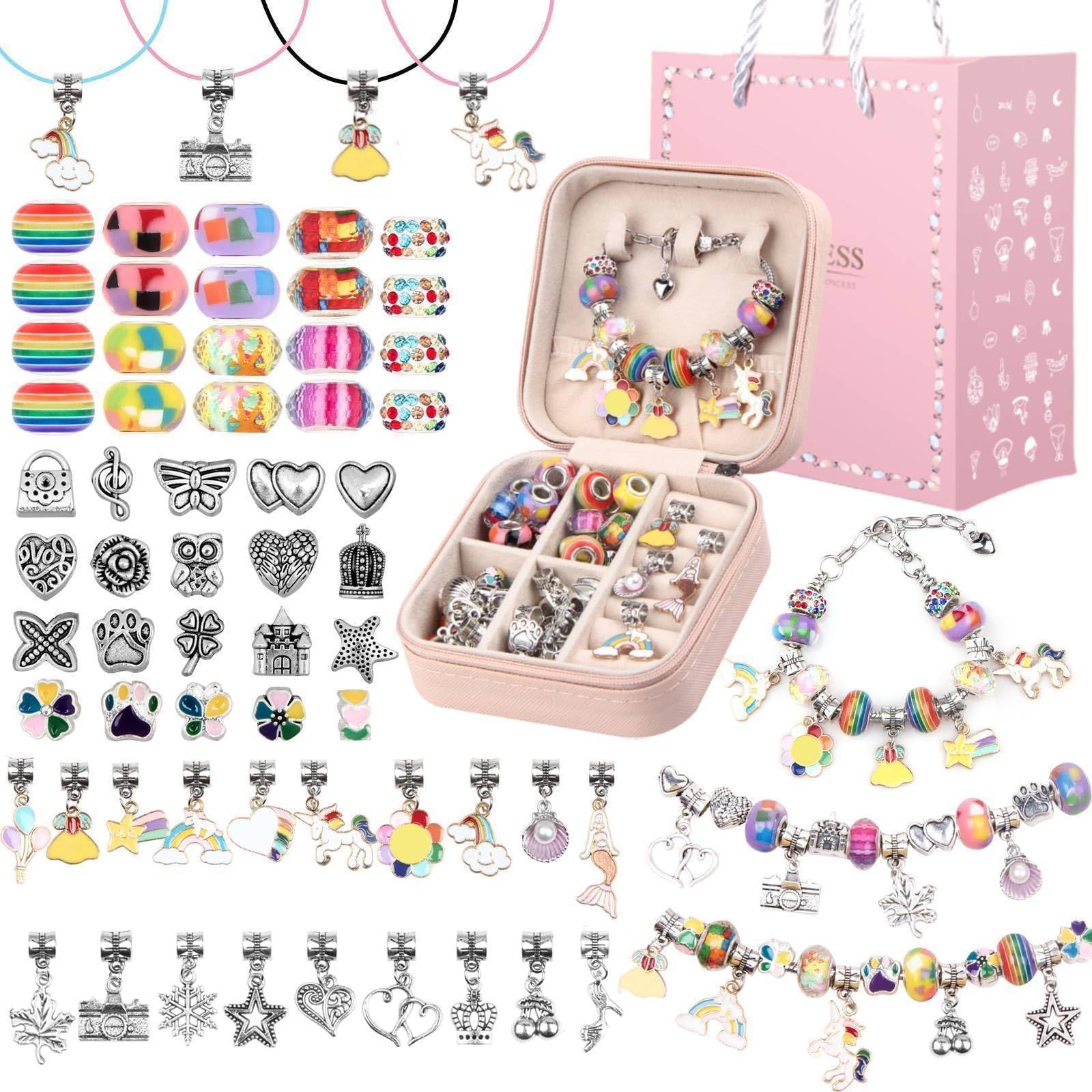 iMucci Charm Bracelet Making Kit - Girls DIY Beaded Jewelry Making Kit, Unicorn Mermaid Series Charms Gifts Set for Girls Crafts, with a Portable Bracelet Organizer Box