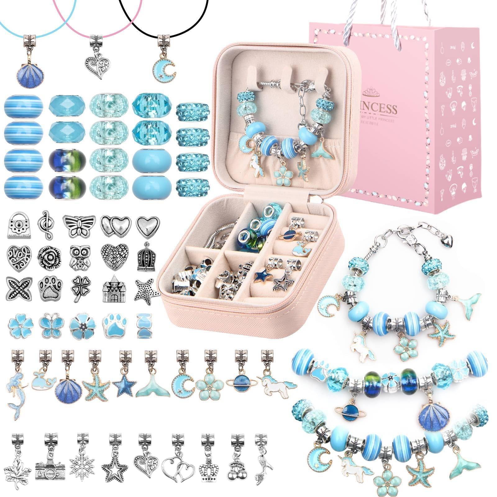 iMucci Charm Bracelet Making Kit - Girls DIY Beaded Jewelry Making Kit, Unicorn Mermaid Series Charms Gifts Set for Girls Crafts, with a Portable Bracelet Organizer Box