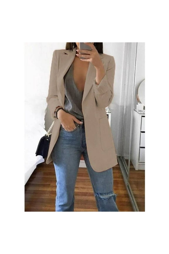 Coats Women Regular Long V-neck Office Lady Blazer Coat Suit Jasket Solid Full Sleeve Polyester Pockets