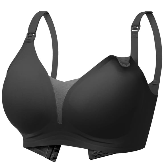 iMucci Cross Mesh Nursing Bras for Breastfeeding Ultra Comfort Maternity Bras Seamless Bralette Wireless Bra, Black, L