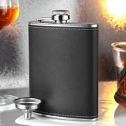 iMucci Flask for Liquor and Funnel - 8 oz Leak Proof Stainless Steel Pocket Hip Flask with Black Leather Cover Gift for Men