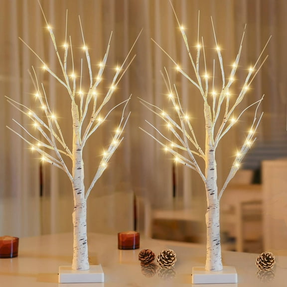 iMucci 2Pcs 2FT Lighted Birch Tree, Christmas Table Decor Artificial Branch Lights with 48 LED Warm White Lights, Fairy Spirit Tree Light for Home Indoor Xmas Decorations Holiday Bedroom
