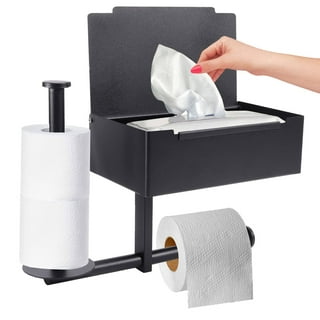 SmartHome Toilet Paper Holder with Shelf, Black Anti-rust Aluminum Tissue Roll Holder with Mobile Phone Storage Shelf for Bathroom, 3M Self Adhesive