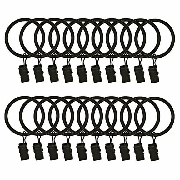 iMucci Metal Curtain Hooks with Clips Set of 12 Decorative Drapery Rings Shower Curtain Rings with Strong Clips, 1.77" Diameter, Black