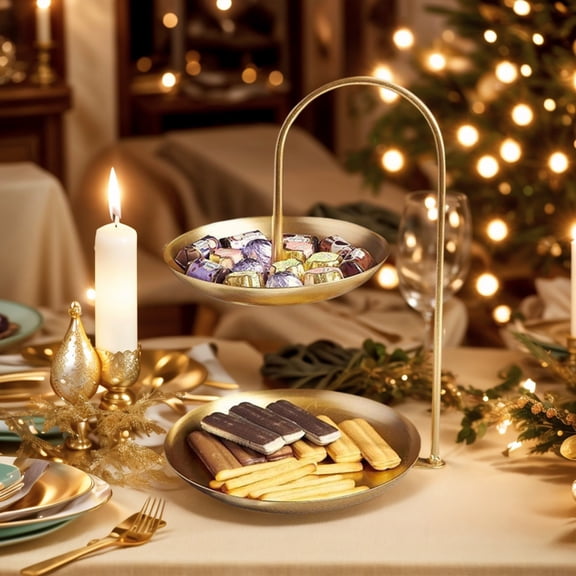 iMucci Modern Double-Layer Gold Metal Wrought Iron Fruit Tray for Home Kitchen and Living Room Elegant Serving Platter for Snacks Desserts and Party Display