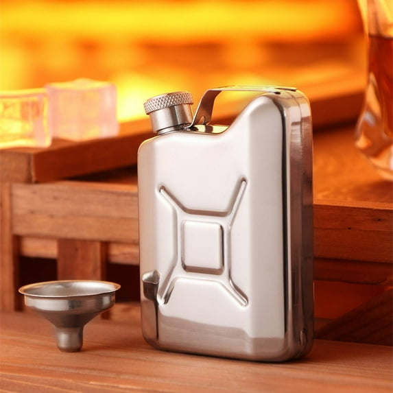 iMucci Novelty Flask for Liquor for Men - 4 Oz 18/8 Stainless Steel Oil Barrel Shape Hip Flask with Funnel, Portable Hiking Camping Flagon