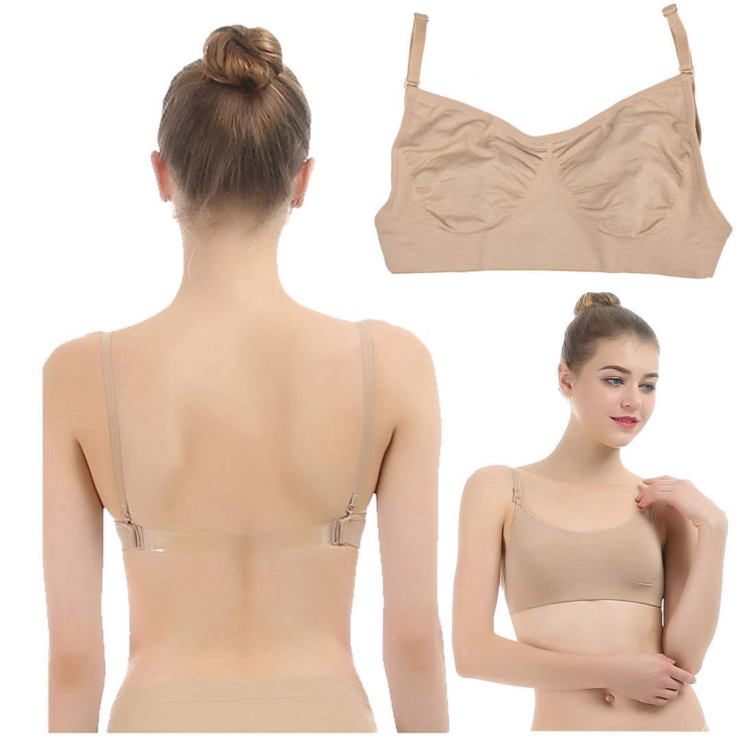 NIMONI Nude Dance Clear Back Bra with Transition Straps, Girls and Women  Beige No Sponge Seamless Bra for Ballet Performance