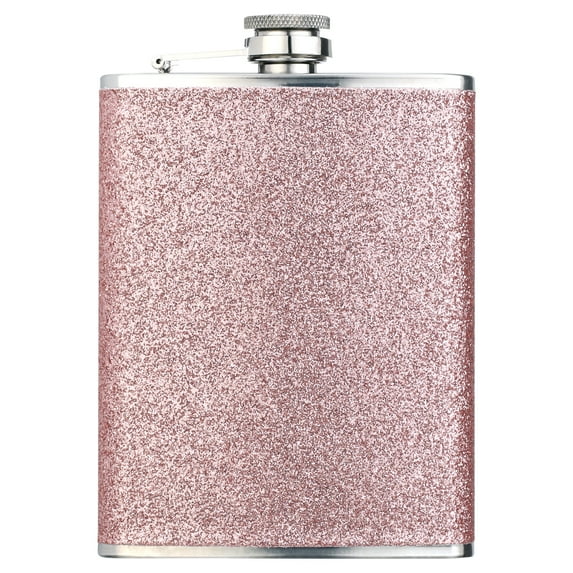 iMucci Stainless Steel Colorful Glitter Hip Flask for Liquor with Funnel- Stores 8 Ounces/240ml, Pink, 5.3in Height