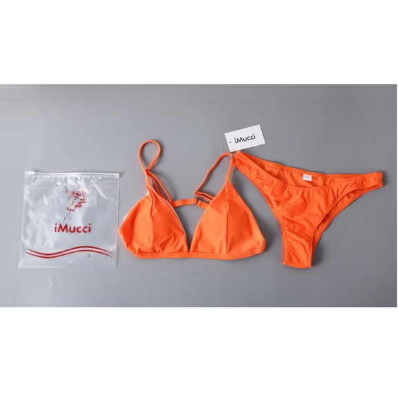 iMucci Swimwear Women's Sexy Solid Color Triangle Bikini Set 2-piece Swimsuit Plus Padded Bra Thong Beachwear