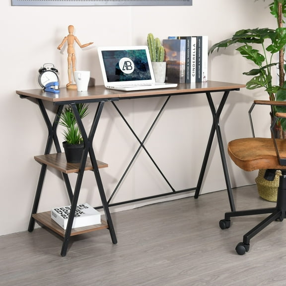 iMucci Writing Computer Desk 47.2", Home Office Study Desk with 2 Storage Shelves on Left Side, Industrial Simple Style Wood Table Metal Frame for PC Laptop Notebook