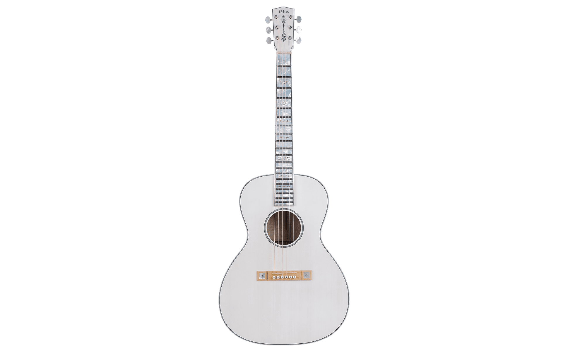 iMus i00-Size Handcrafted Acoustic Guitar - Adirondack Spruce Top with Flamed Maple Back and Sides - 90-Day Build, Ebony Fretboard Abalone Inlay - Stage and Studio Pro - Gloss White
