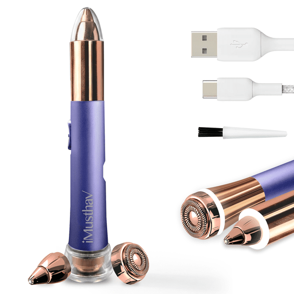 iMusthav 2 in 1 Eyebrow & Facial Hair Remover for Women Flawless Painless Electric Razor Trimmer Shaver 18K Gold-Plated, Rechargeable, 360° LED