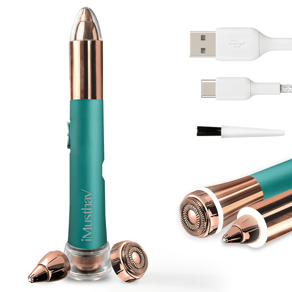 iMusthav 2 in 1 Eyebrow & Facial Hair Remover for Women Flawless Painless Electric Razor Trimmer Shaver 18K Gold-Plated, Rechargeable, 360° LED