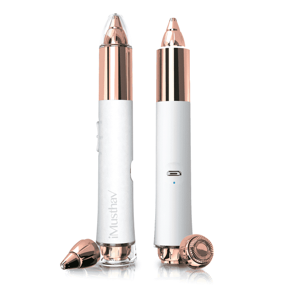 iMusthav 2-in-1 Epilator for Eyebrow & Facial Hair, Painless Razor for Women, USB Rechargeable, 18K Gold-Plated, 360° LED Light