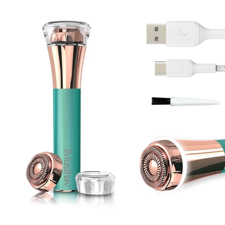 iMusthav Facial Hair Remover – New designed 20mm Painless Shaver 18K gold-plated dual ring razor, USB rechargeable with 360° LED for face, lip & chin.