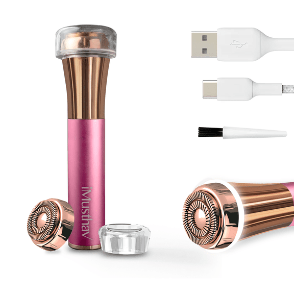 iMusthav Facial Hair Remover – New designed 20mm Painless Shaver 18K gold-plated dual ring razor, USB rechargeable with 360° LED for face, lip & chin.