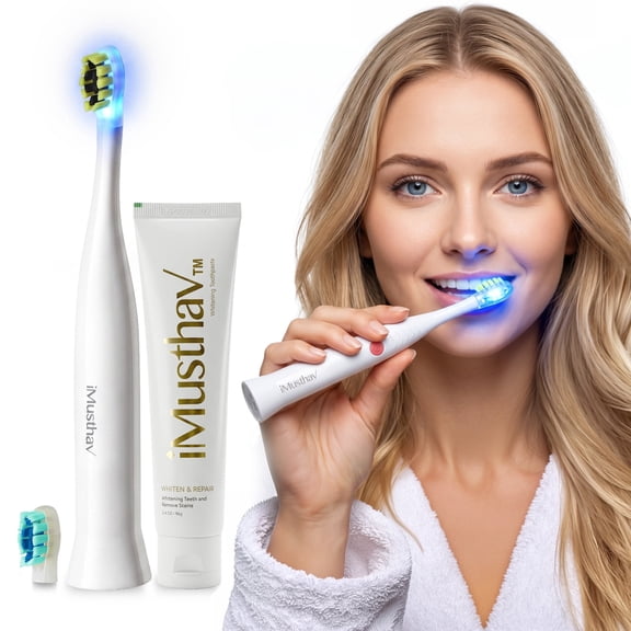 iMusthav Sonicblu Electric Toothbrush for Home Use – Sonic Toothbrush with Blue LED to Activate Whitening Toothpaste (Included)– Gentle Bristles, Smart Timer & Whitening Boost Technology